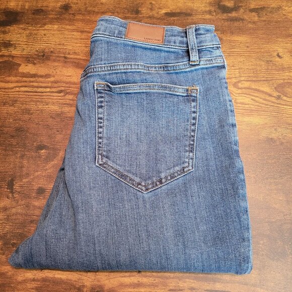 Lands End Jeans Women 12 Straight Crop Medium Dark Wash Soft Stretch Comfort - Picture 3 of 12